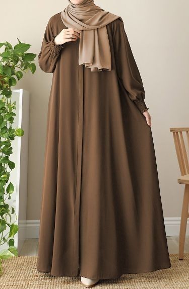 BUTTON THROUGH KIMONO ABAYA BROWN