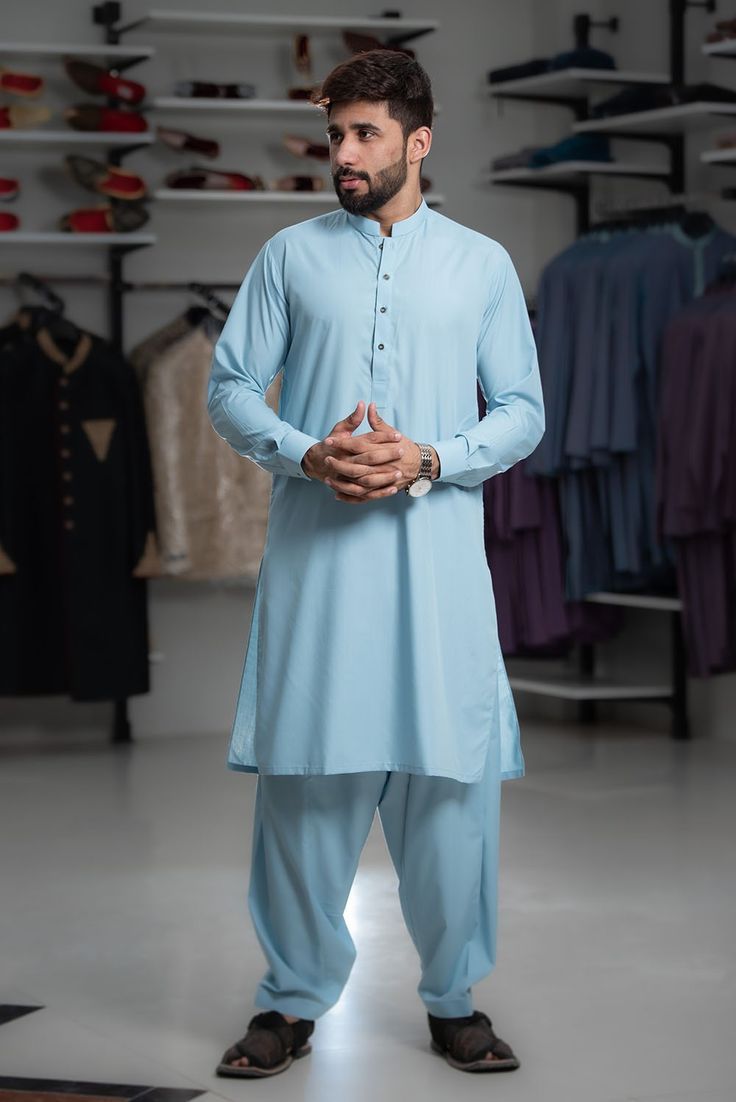 Man Wash n Wear Unstitched Suit Light Sky Blue