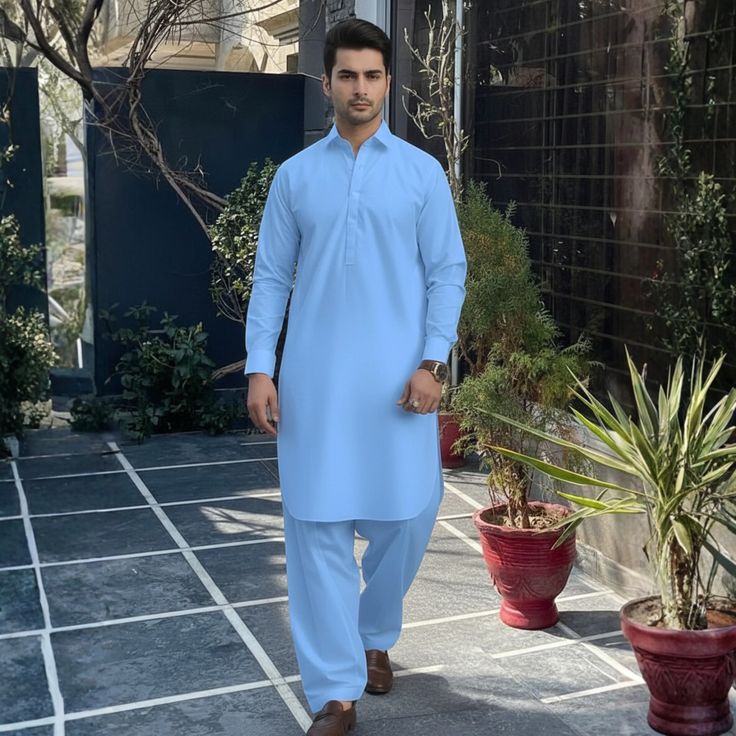 Man Wash n Wear Unstitched Suit Sky Blue