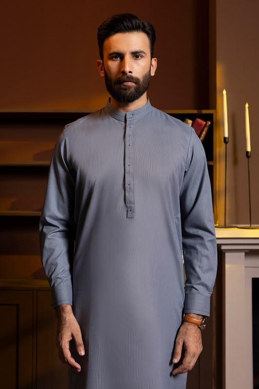 Man Wash n Wear Unstitched Suit Blue-Grey
