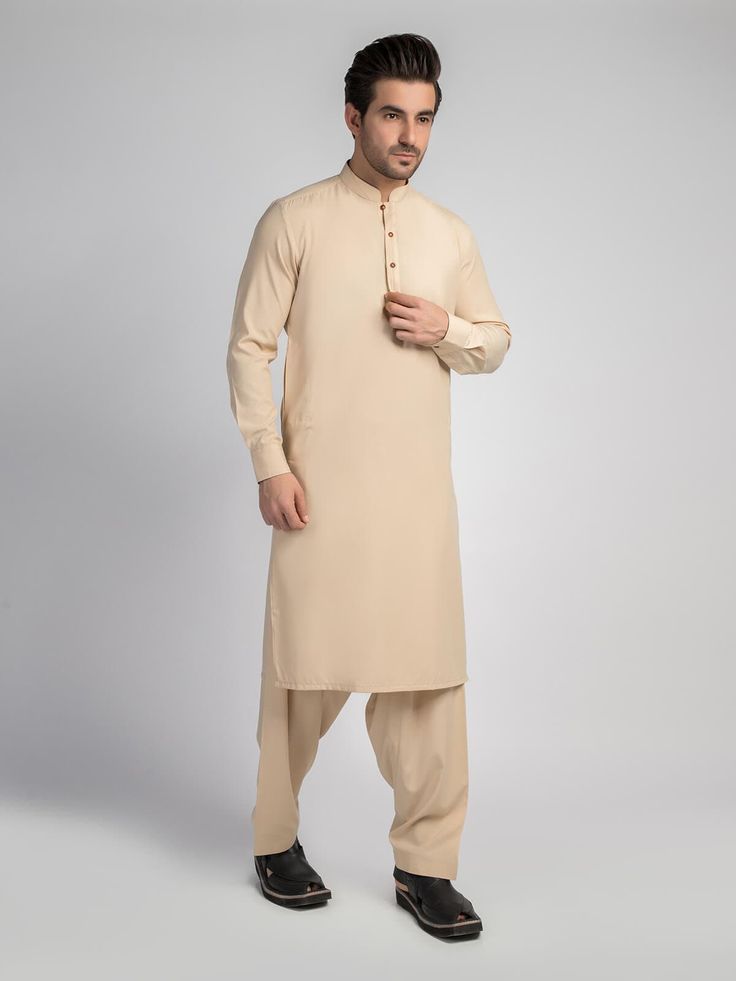 Man Wash n Wear Unstitched Suit Creamy Almond