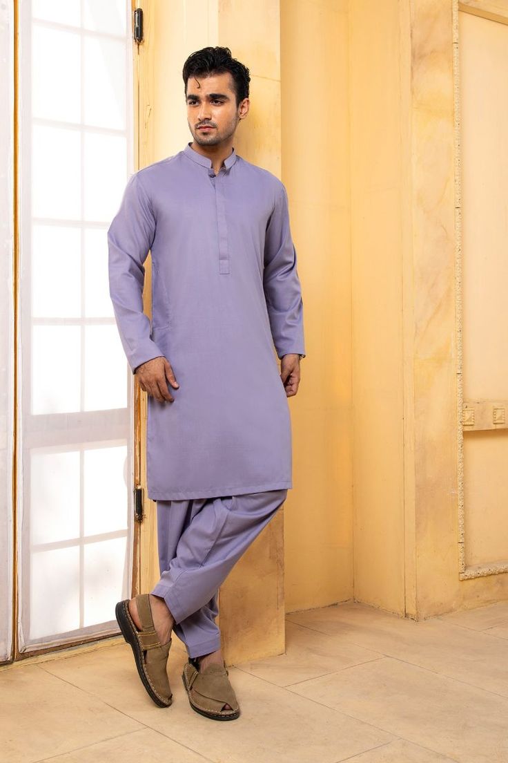 Man Wash n Wear Unstitched Suit Muted Levender